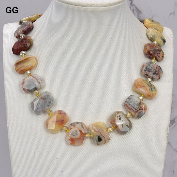 GuaiGuai Jewelry 19&#39;&#39; Natural Faceted Crazy Agate Rectangle Nugget Necklace - LeisFita.com