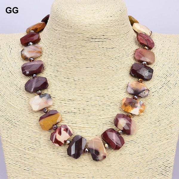 GuaiGuai Jewelry 19&#39;&#39; Natural Mookaite Jasper Real Gems Stone Rectangle Necklace For Women - LeisFita.com