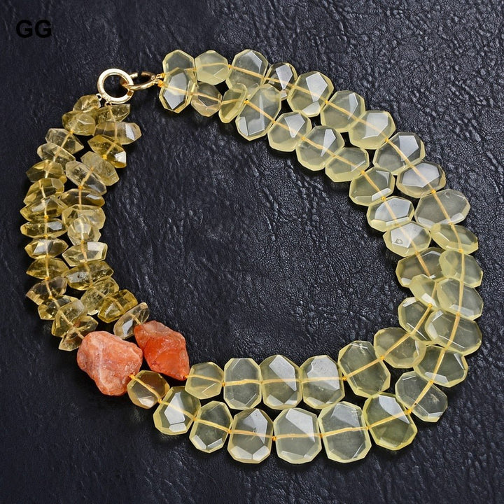 GuaiGuai Jewelry 19&quot; 2 Rows Natural Nugget Faceted Lemon Quartz Yellow Citrines Topaz Crystal Red Agate Necklace For Women - LeisFita.com
