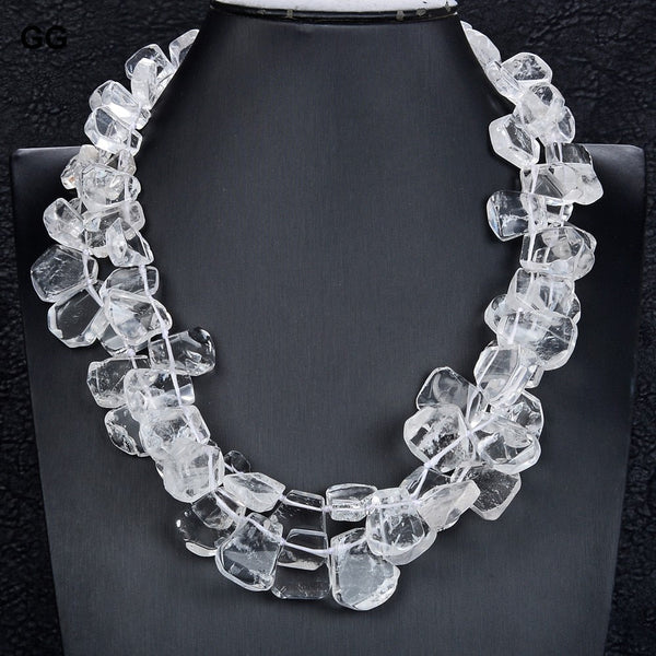 GuaiGuai Jewelry 19&quot;-22&quot; 2 Strands Natural White Clear QuartzsCrystal Necklace - LeisFita.com