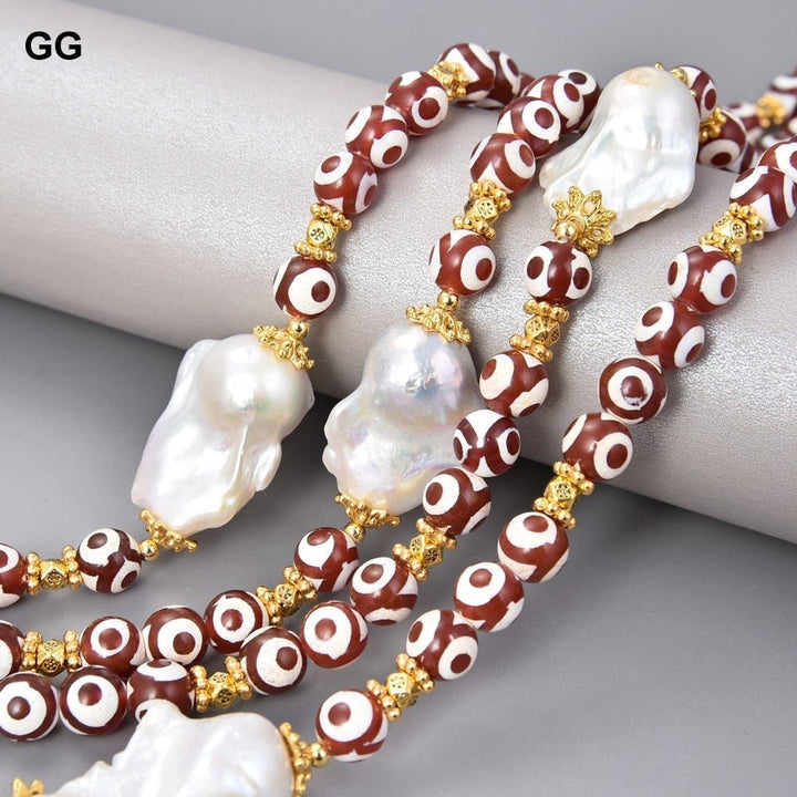 GuaiGuai Jewelry 19&quot; 4 Strands 10mm Round Red Agates Natural White Keshi Baroque Pearl Necklace For Women - LeisFita.com