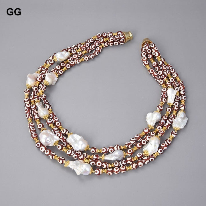 GuaiGuai Jewelry 19&quot; 4 Strands 10mm Round Red Agates Natural White Keshi Baroque Pearl Necklace For Women - LeisFita.com