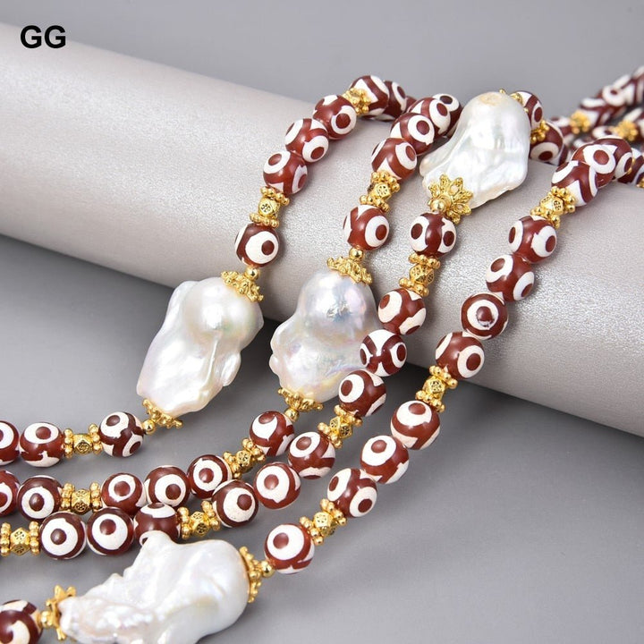 GuaiGuai Jewelry 19&quot; 4 Strands 10mm Round Red Agates Natural White Keshi Baroque Pearl Necklace For Women - LeisFita.com