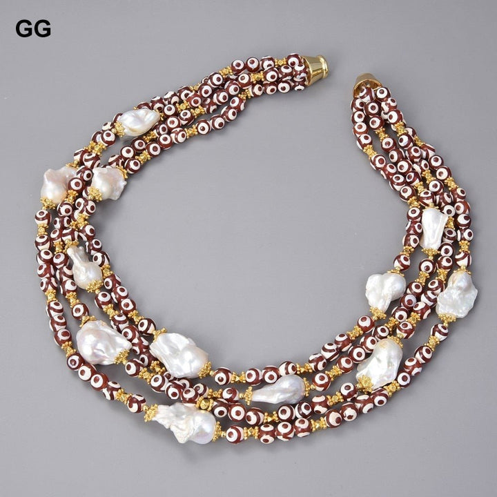 GuaiGuai Jewelry 19&quot; 4 Strands 10mm Round Red Agates Natural White Keshi Baroque Pearl Necklace For Women - LeisFita.com