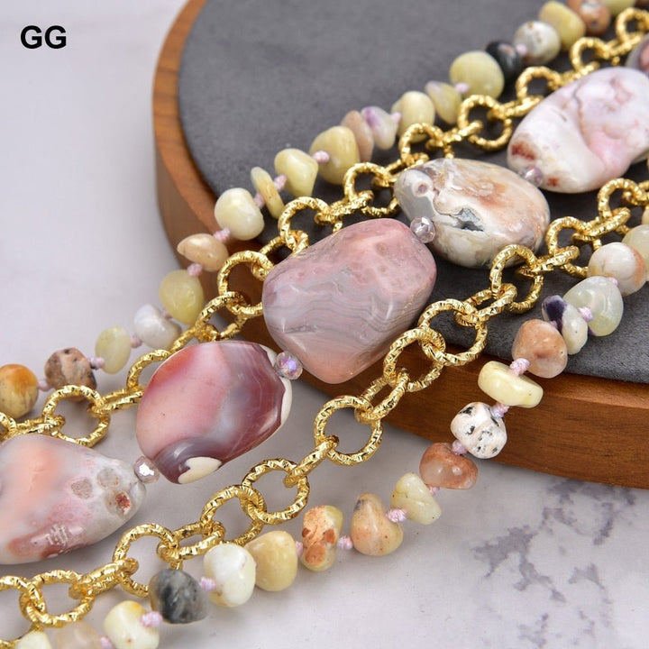 GuaiGuai Jewelry 19&quot; 5 Rows Nugget Freedom Agate Yellow Opal Real Gems Gold Color Plated Chain Necklace For Women - LeisFita.com
