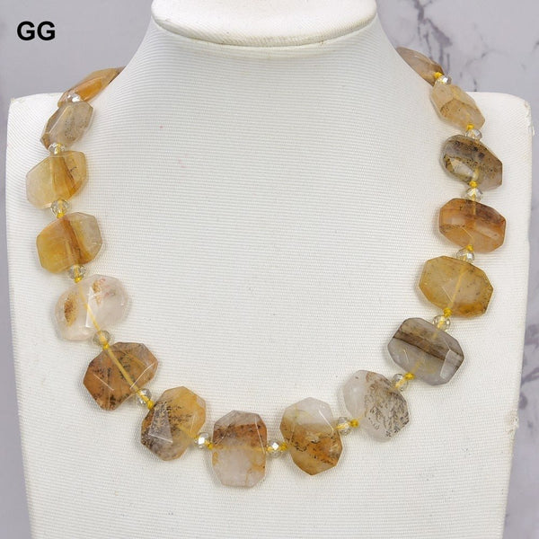 GuaiGuai Jewelry 19&quot; Natural Brazilian Golden Quartz Rectangle Necklace - LeisFita.com