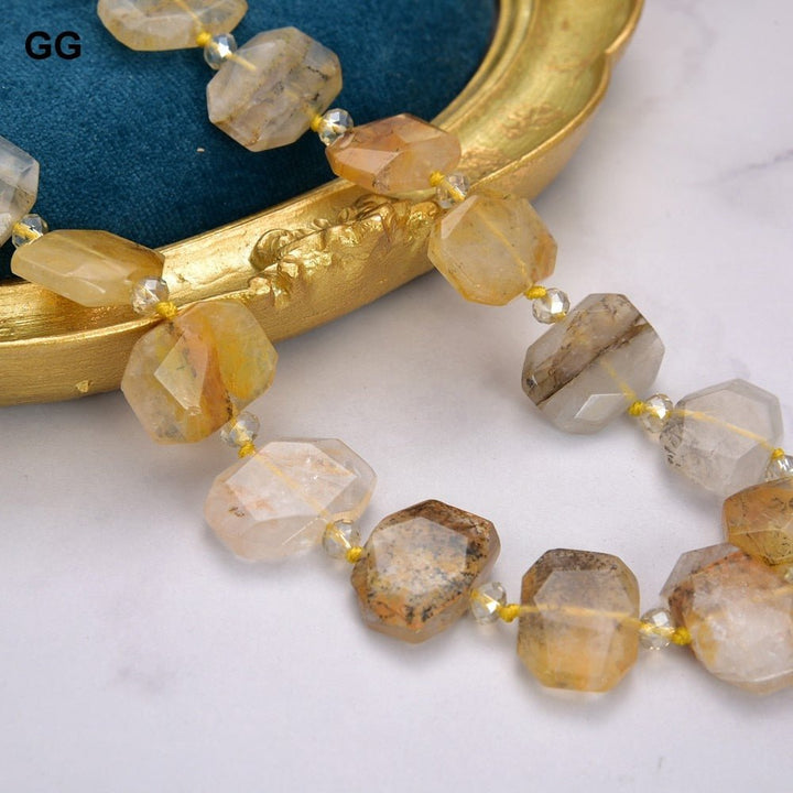 GuaiGuai Jewelry 19&quot; Natural Brazilian Golden Quartz Rectangle Necklace - LeisFita.com