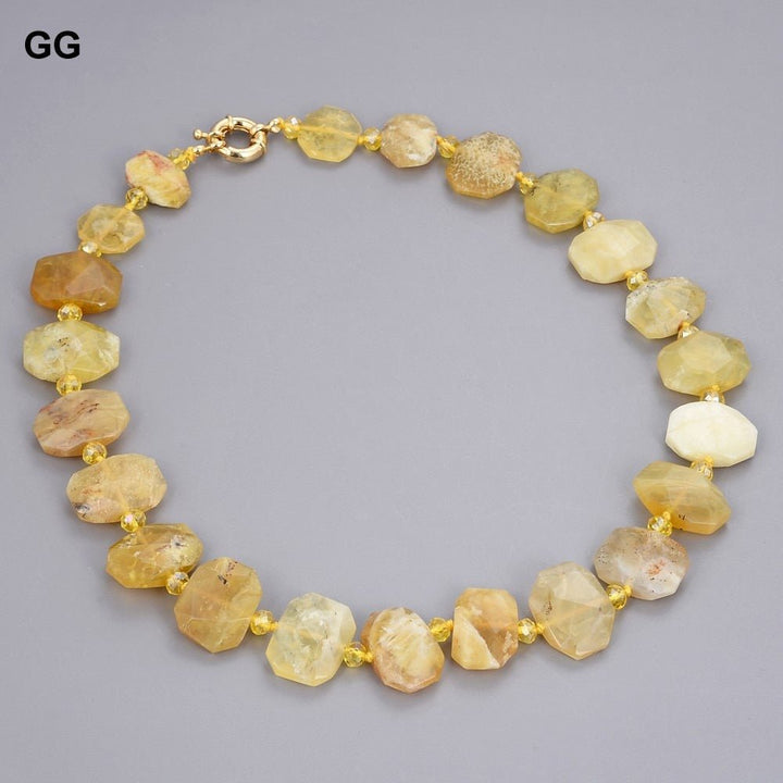 GuaiGuai Jewelry 19&quot; Natural Yellow Opal Rectangle Necklace - LeisFita.com