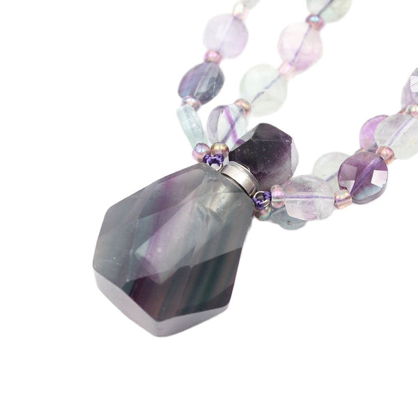 GuaiGuai Jewelry 2 Rows Natural Mix Color Fluorites Coin Faceted Necklace Fluorite Perfume Bottle Pendant Handmade For Women - LeisFita.com