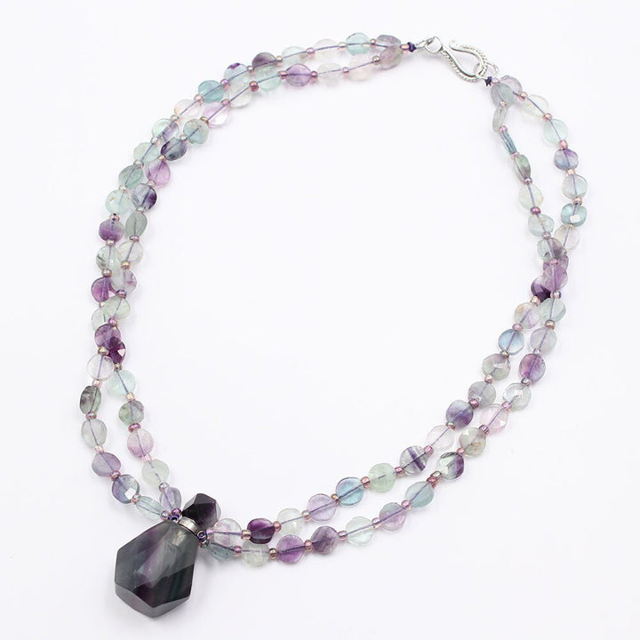 GuaiGuai Jewelry 2 Rows Natural Mix Color Fluorites Coin Faceted Necklace Fluorite Perfume Bottle Pendant Handmade For Women - LeisFita.com