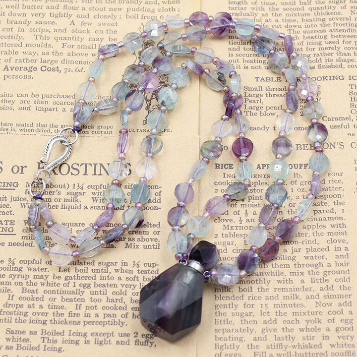 GuaiGuai Jewelry 2 Rows Natural Mix Color Fluorites Coin Faceted Necklace Fluorite Perfume Bottle Pendant Handmade For Women - LeisFita.com