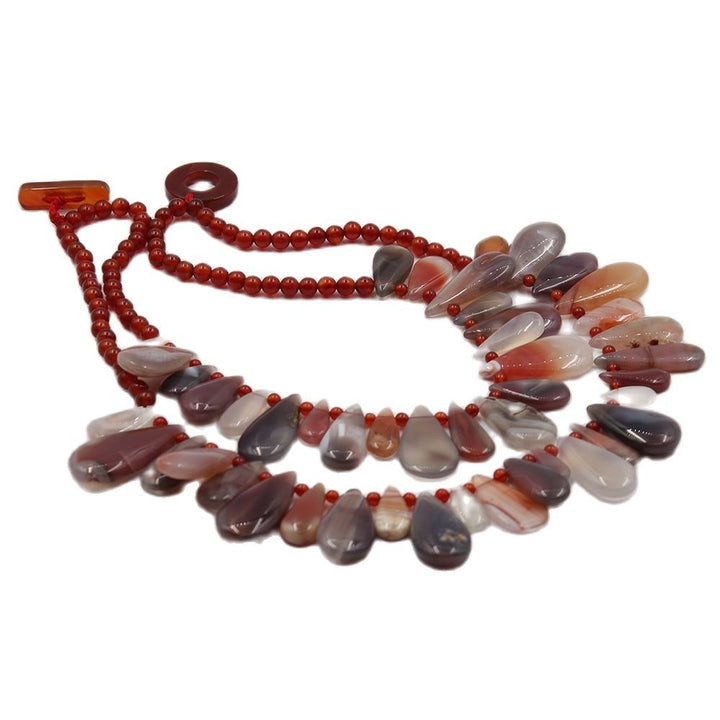 GuaiGuai Jewelry 2 Strands Natural Botswana Agates Round Red Carnelian Agate Necklace Handmade For Women - LeisFita.com