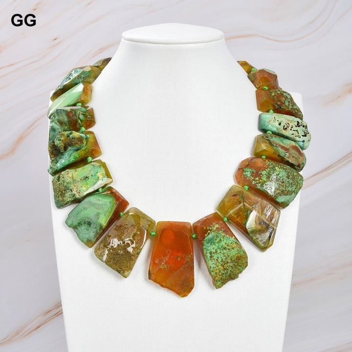 GuaiGuai Jewelry 20&#39;&#39; 24x43mm Faceted Top-Drilled Green Fire Agate Slice Necklace - LeisFita.com