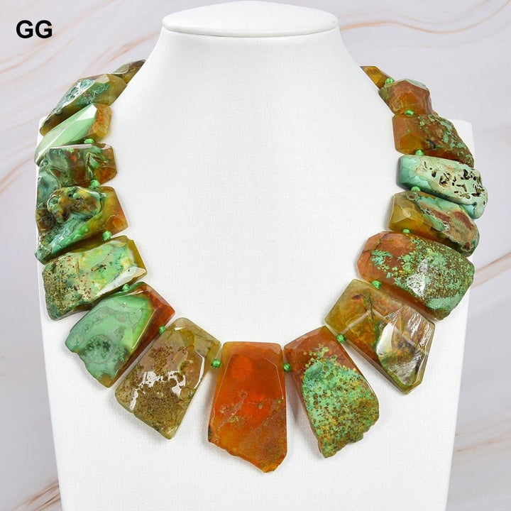 GuaiGuai Jewelry 20&#39;&#39; 24x43mm Faceted Top-Drilled Green Fire Agate Slice Necklace - LeisFita.com