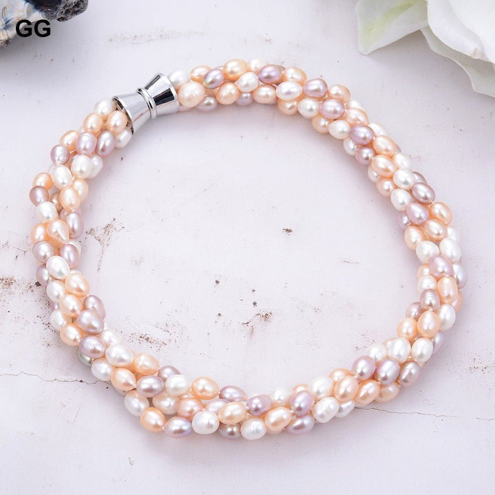 GuaiGuai Jewelry 20&#39;&#39; 4 Strands 9-10MM Multi Color Rice Pink White Purple Pearl Necklace For Women - LeisFita.com