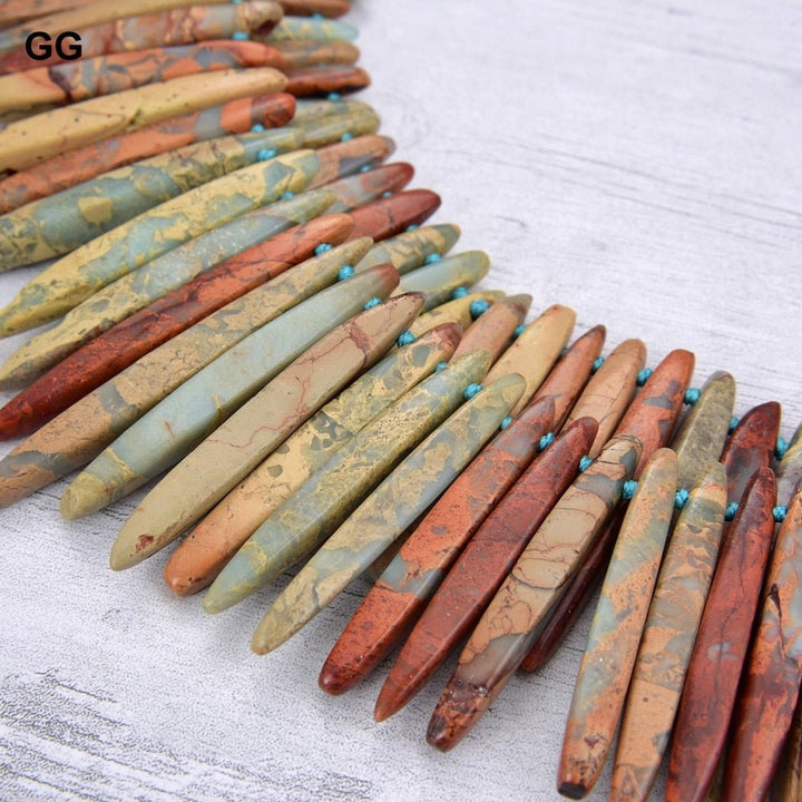 GuaiGuai Jewelry 20&quot; 2 Rows Blue Sea Sediment Jasper Top drilled Stick Necklace - LeisFita.com