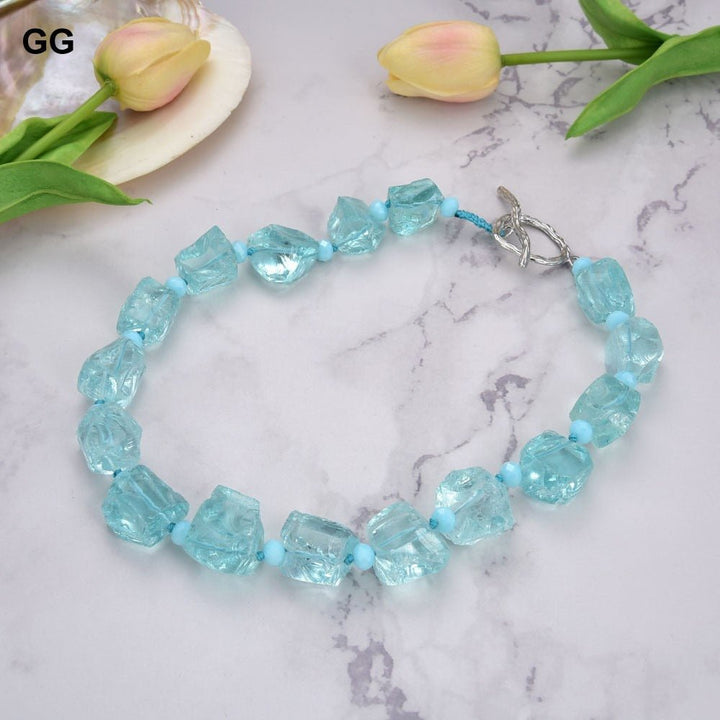 GuaiGuai Jewelry 20&quot; 25mm light Blue Crystal Rough Nugget Necklace - LeisFita.com