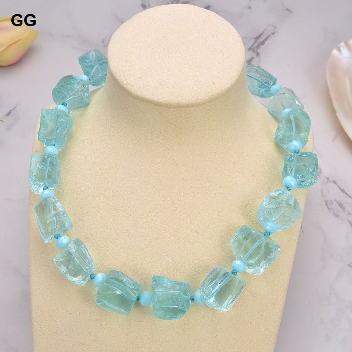 GuaiGuai Jewelry 20&quot; 25mm light Blue Crystal Rough Nugget Necklace - LeisFita.com
