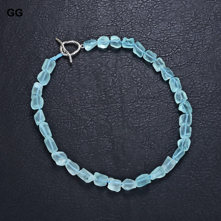GuaiGuai Jewelry 20&quot; Amazonite Blue Glass Rough Nugget Necklace For Women Lady Jewelry Gift - LeisFita.com
