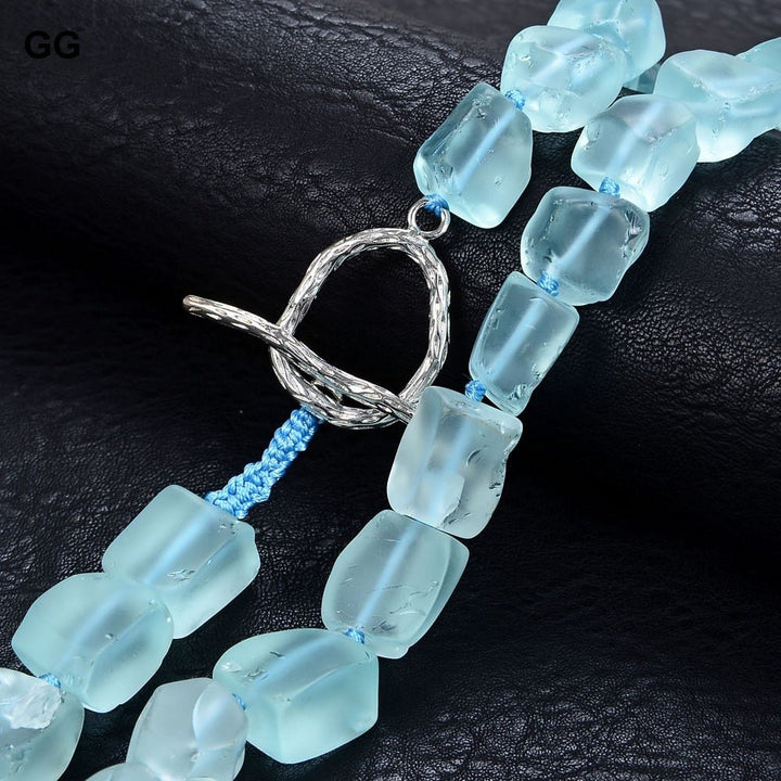 GuaiGuai Jewelry 20&quot; Amazonite Blue Glass Rough Nugget Necklace For Women Lady Jewelry Gift - LeisFita.com