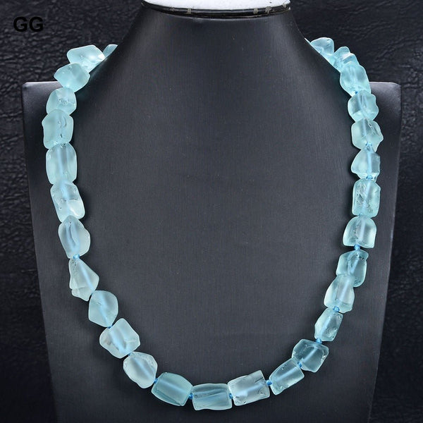 GuaiGuai Jewelry 20&quot; Amazonite Blue Glass Rough Nugget Necklace For Women Lady Jewelry Gift - LeisFita.com