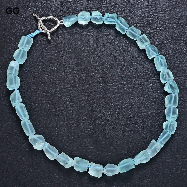 GuaiGuai Jewelry 20&quot; Amazonite Blue Glass Rough Nugget Necklace For Women Lady Jewelry Gift - LeisFita.com