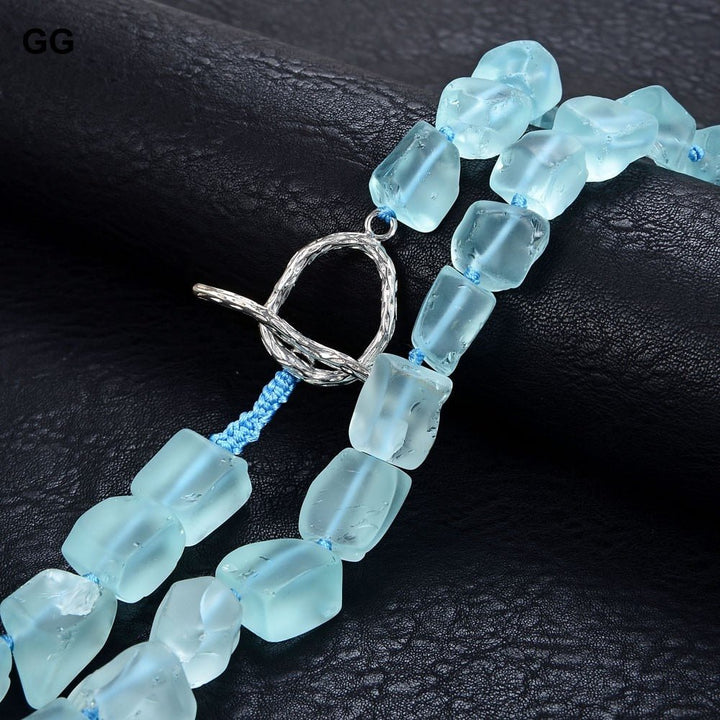 GuaiGuai Jewelry 20&quot; Amazonite Blue Glass Rough Nugget Necklace For Women Lady Jewelry Gift - LeisFita.com