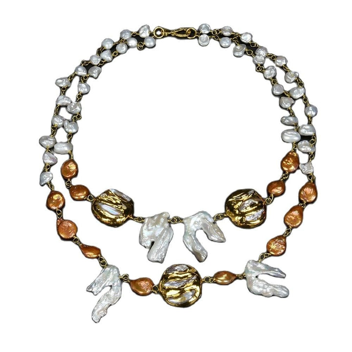 GuaiGuai Jewelry 20&quot; Cultured Keshi Pearl Yellow Golden Plated Pearl Necklace - LeisFita.com