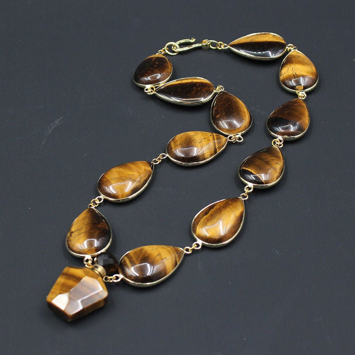 GuaiGuai Jewelry Real Yellow Tiger eye Gold Plated Connector Necklace Natural Stones Pendant Handmade For Lady - LeisFita.com