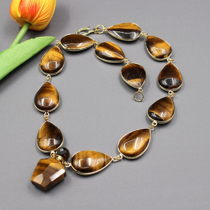 GuaiGuai Jewelry Real Yellow Tiger eye Gold Plated Connector Necklace Natural Stones Pendant Handmade For Lady - LeisFita.com
